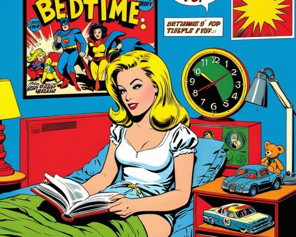 Retro Comic Scene of a Woman Reading in Bed