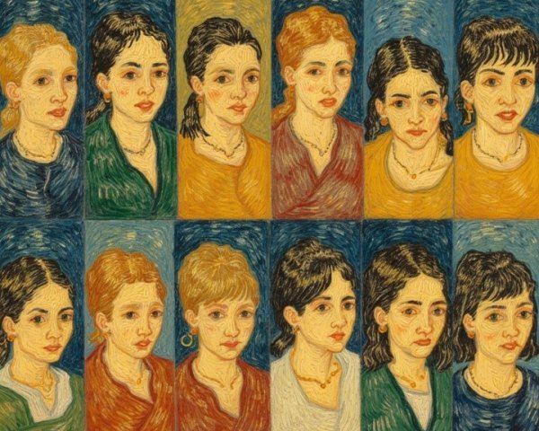 Grid of 20 Portraits of Young Women with Diverse Styles