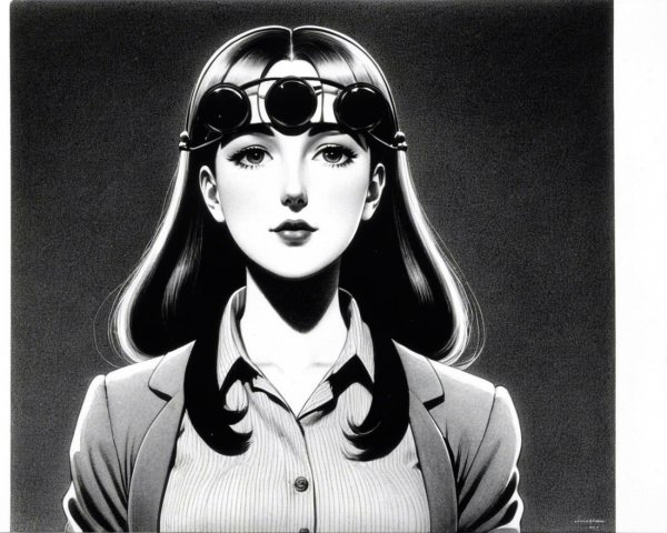 Monochrome Illustration of Confident Young Woman