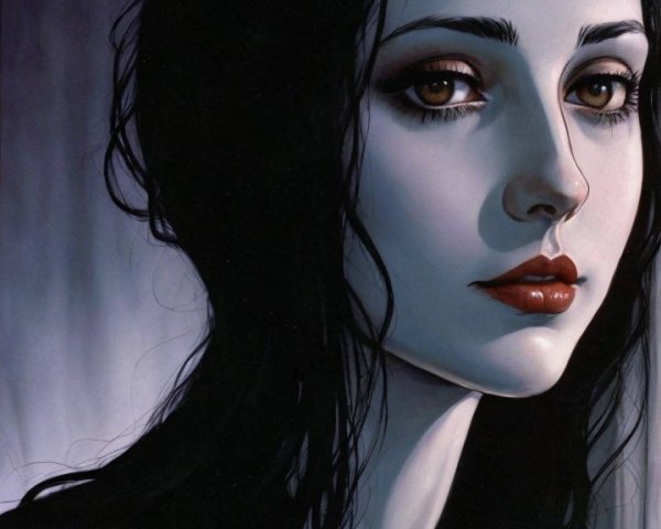 Hauntingly Beautiful Woman in Dark Attire and Shadows