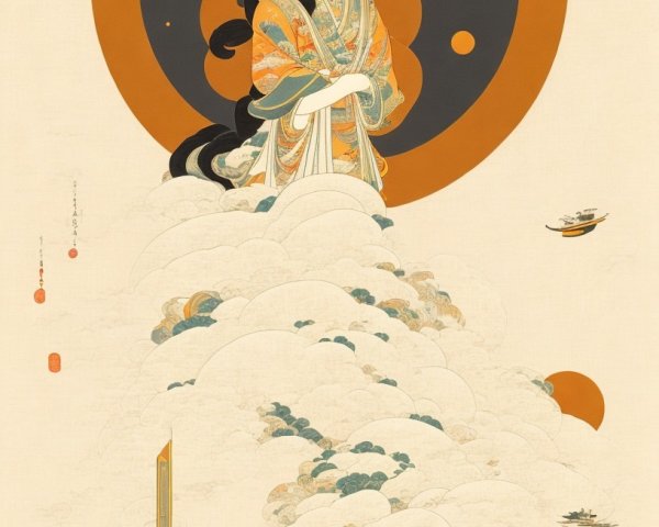 Ukiyo-e Illustration of a Fantastical Landscape