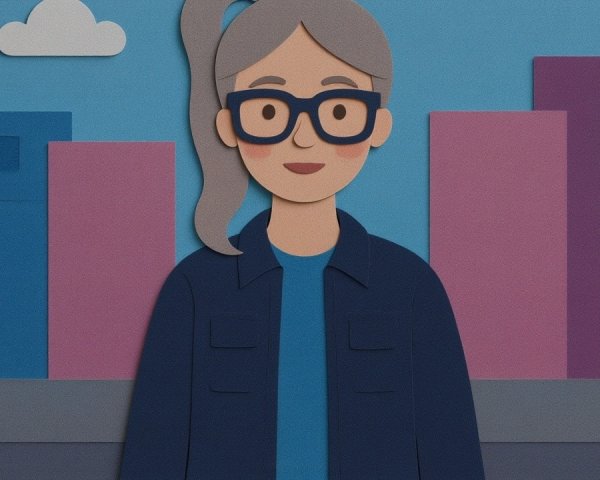 Stylized Character with Colorful Building Backdrop