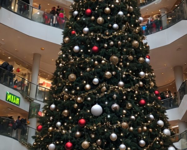 Christmas Tree Display in Multi-Story Shopping Mall