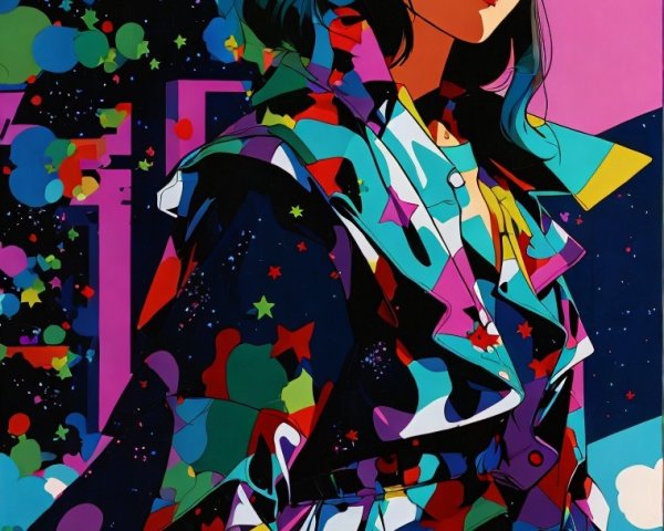 Stylish Female Figure in Vibrant Abstract Setting