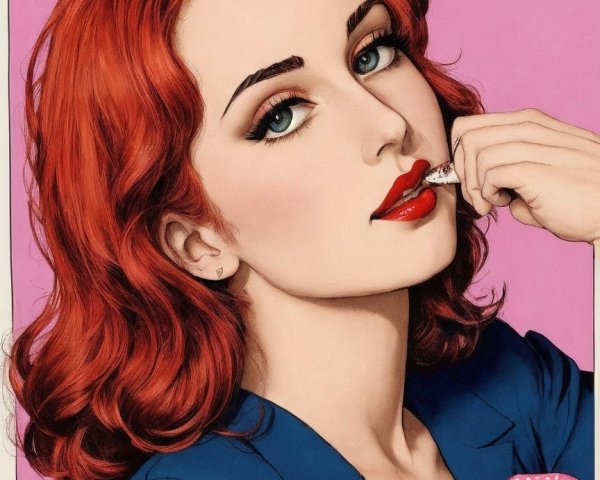 Retro Pin-Up Illustration of Woman with Red Hair