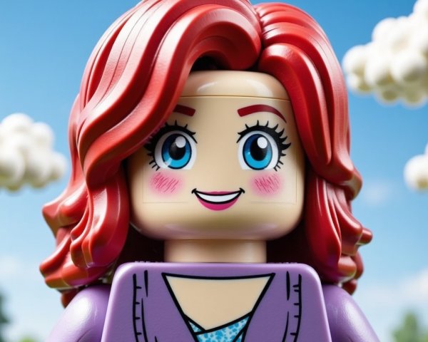 Colorful LEGO Minifigure with Red Hair and Purple Outfit