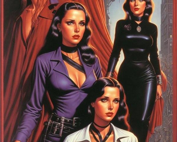 Stylish Women in Urban Gothic Setting with Mystery
