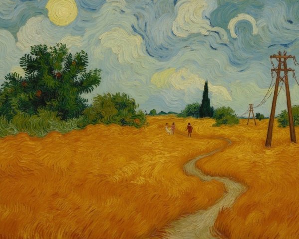 Impressionistic Painting of Wheat Field and Sky