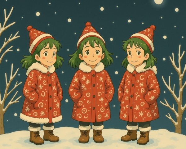 Cheerful Animated Girls in Snowy Winter Landscape