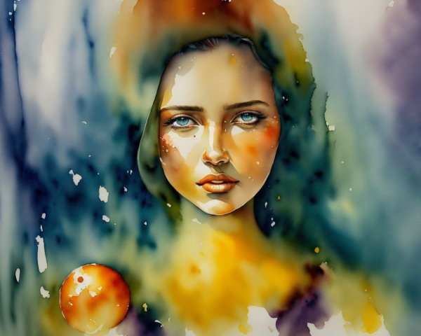 Watercolor Portrait of a Serene Young Woman