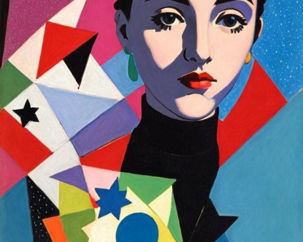 Colorful Portrait of Woman with Geometric Background