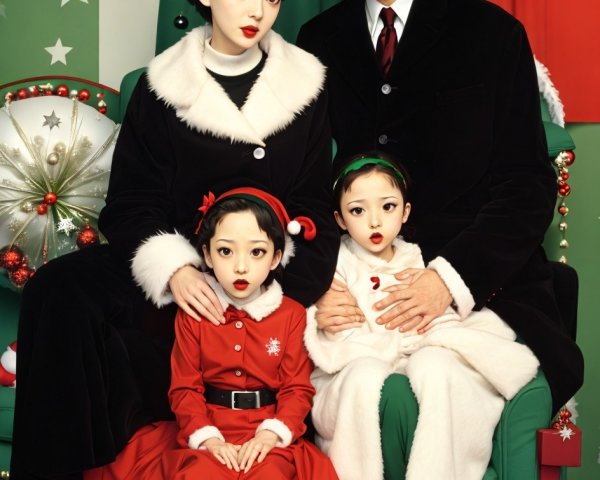 Stylized Family Portrait with Doll-like Features