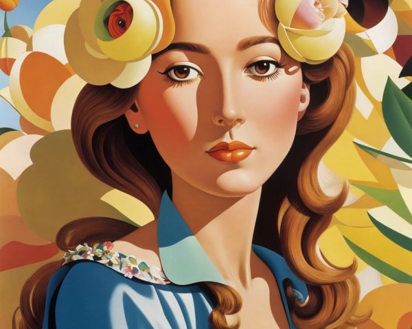 Portrait of a Young Woman with Floral Accents