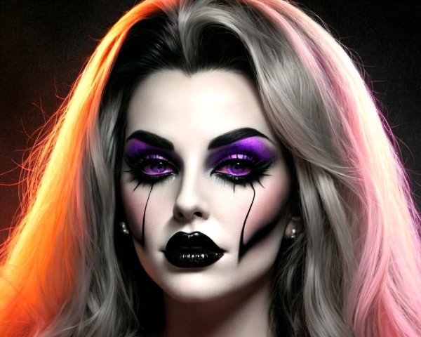 Dramatic Portrait with Bold Makeup and Flowing Hair
