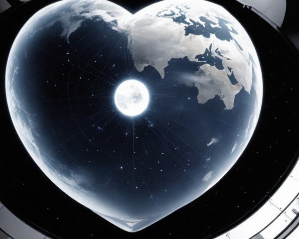 Futuristic Spacecraft View of Heart-Shaped Earth