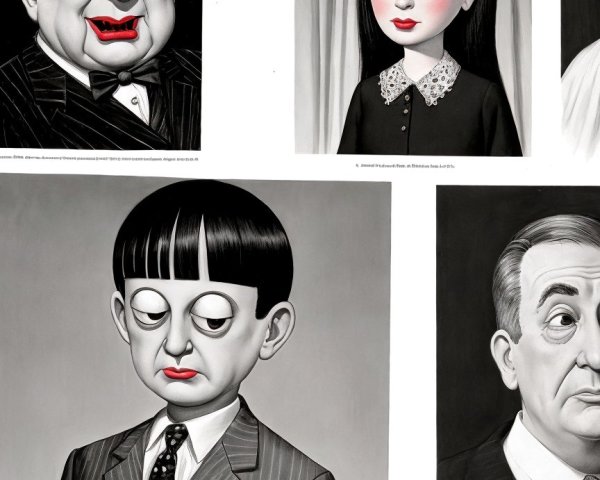 Collage of Black and White Portraits with Color Accents