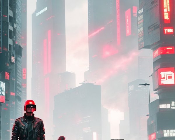 Futuristic Cyberpunk Cityscape with Defiant Figures