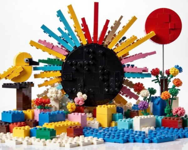 Vibrant LEGO Scene with Colorful Structures and Nature