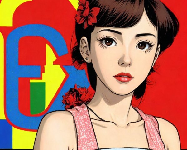 1950s Cartoon-Style Portrait of a Young Woman