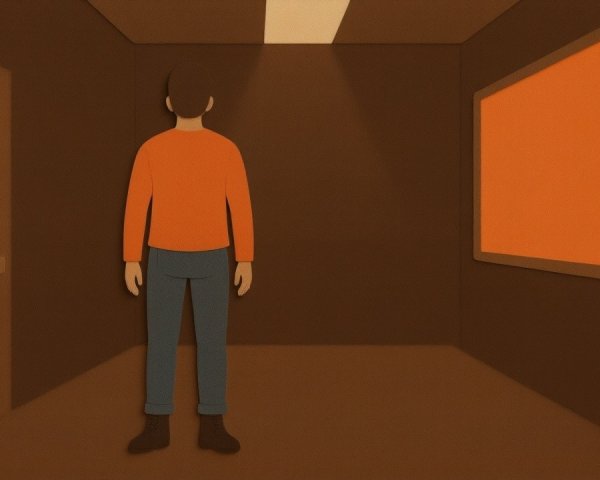 3D Render of Dimly Lit Orange Room with Figure