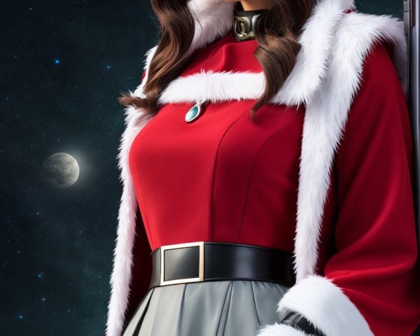 Woman in Santa Outfit Holding Christmas Ornament