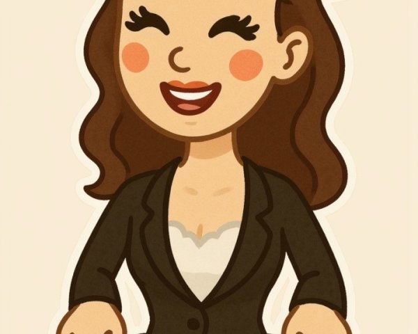 Cheerful Cartoon Woman in Stylish Outfit and Hat
