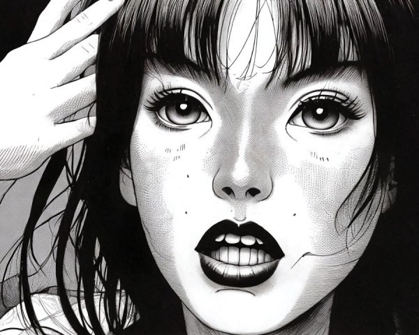 Monochrome Illustration of a Young Woman's Features