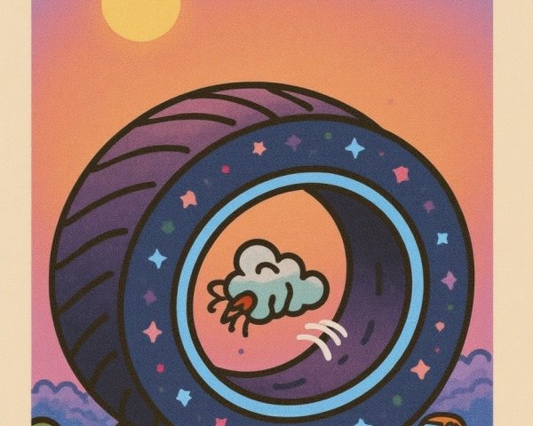 Colorful Tire in Vibrant Sunset Landscape Scene