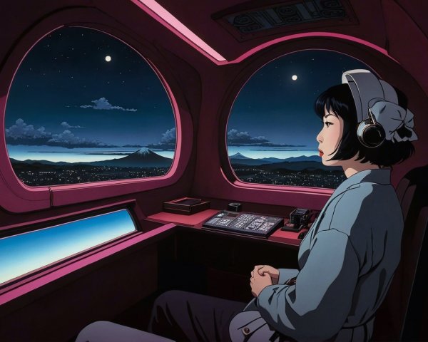 Futuristic Control Room with Starry Night View