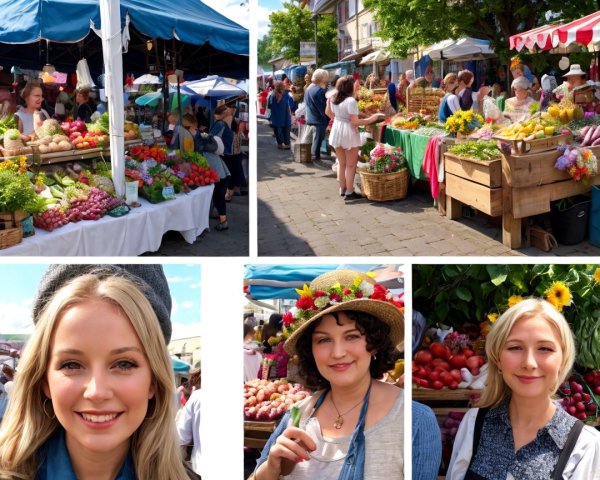 Vibrant Outdoor Market with Fresh Produce and Flowers