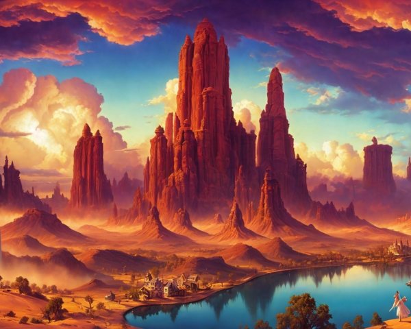 Fantasy Landscape with Red Canyon and Turquoise River