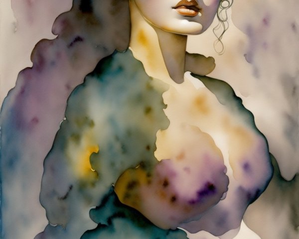 Stylized Female Figure in Dreamlike Ethereal Portrait