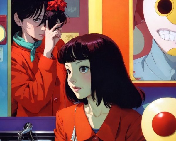 Vibrant Artistic Scene of Two Young Women in Style