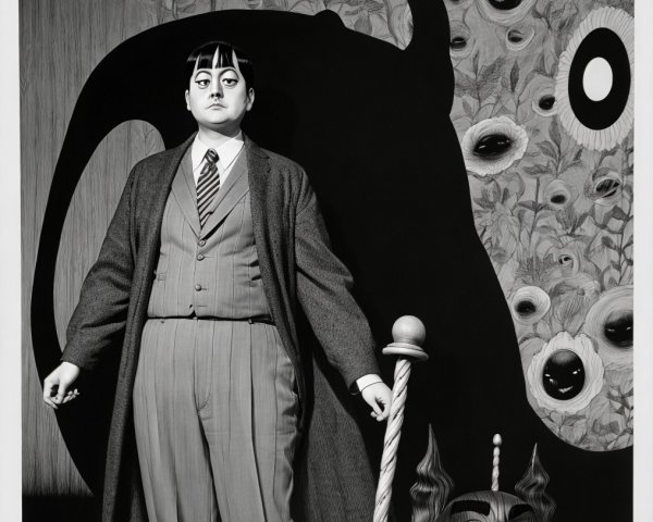 Monochromatic Image of Formal Figure with Surreal Background