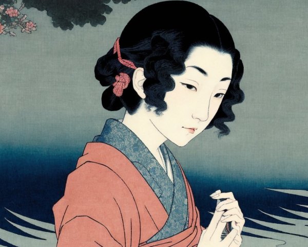 Traditional Japanese Woman in Serene Landscape Scene