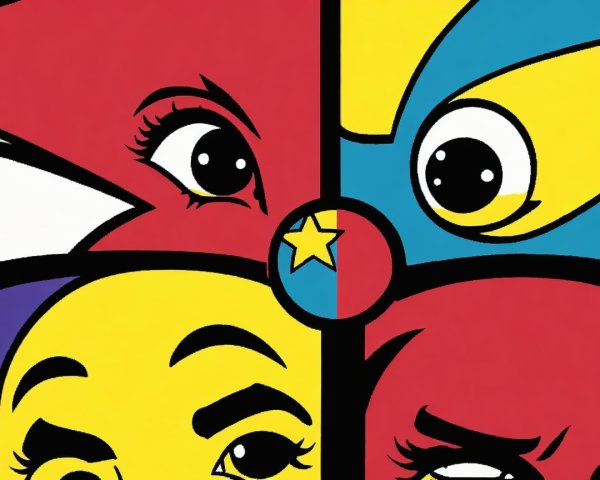 Vibrant Pop Art Design with Four Distinct Faces