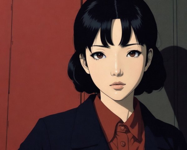 Anime Character with Black Hair and Contemplative Expression