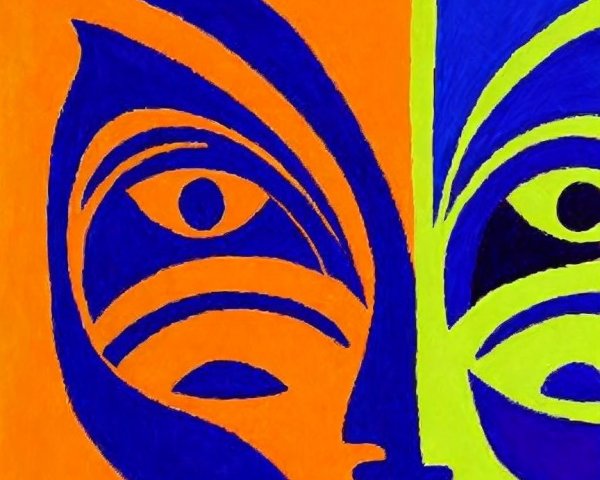 Pop Art Painting of Abstract Faces in Bright Colors