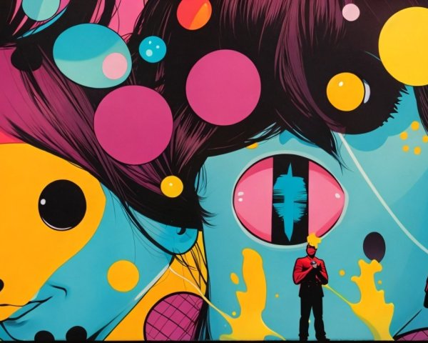 Vibrant Mural with Whimsical Characters and Colors