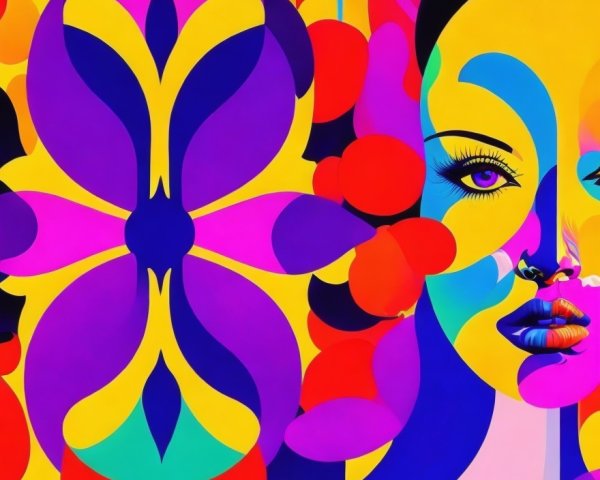Vibrant Artwork of a Woman's Face with Geometric Patterns