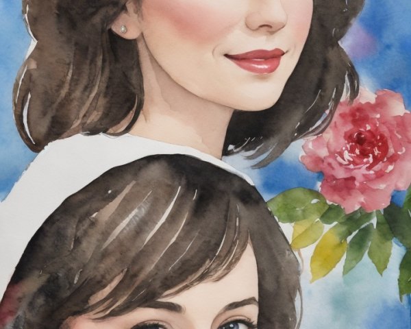 Watercolor Portrait of Two Women with Similar Features