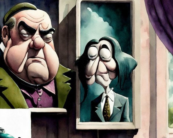 Caricatured Characters in Whimsical Dim Lighting