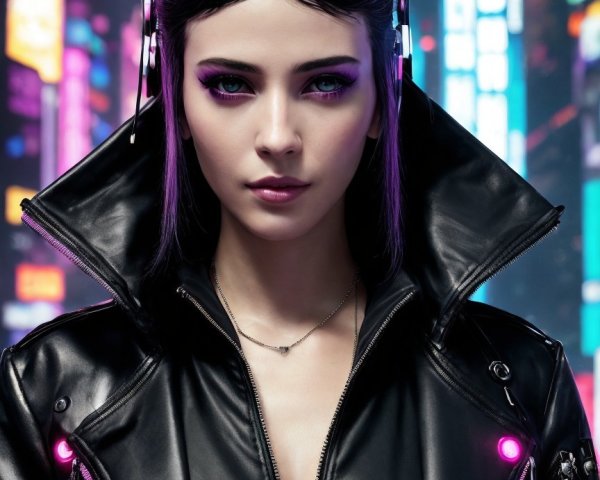 Futuristic Urban Scene with Neon Lights and Fashion