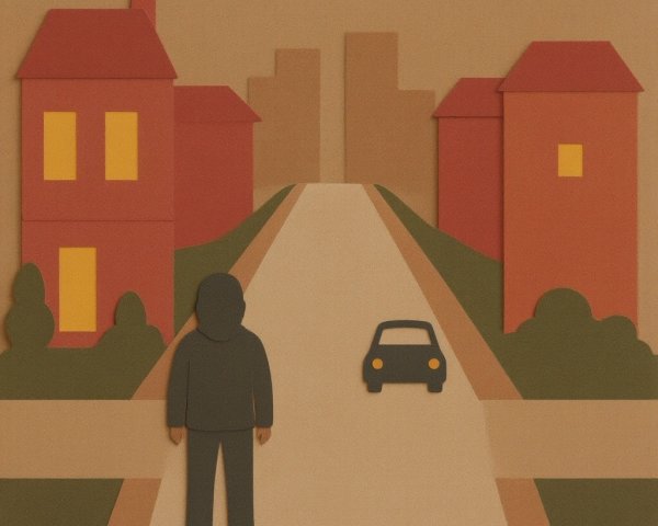 Minimalist Paper Cut-Out Scene of Urban Solitude