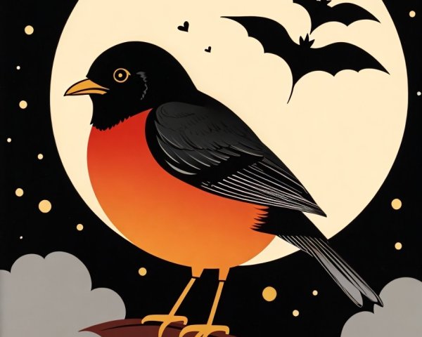 Illustration of a bird with orange and black plumage