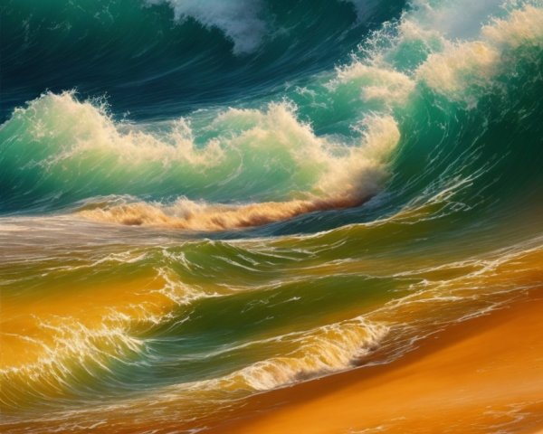 Solitary Figure on a Sandy Beach with Waves