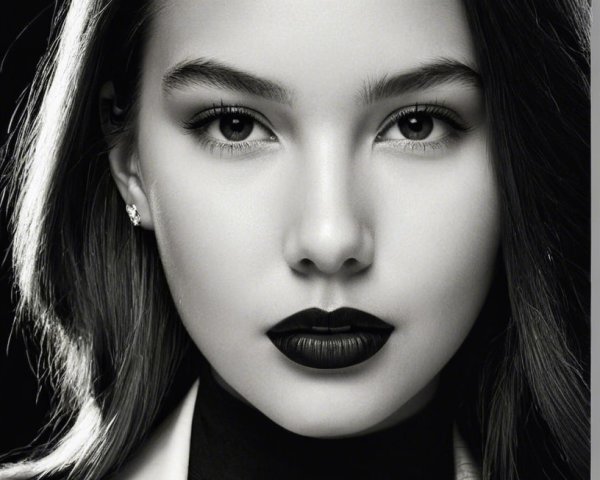 Black and White Portrait of a Woman with Serious Expression