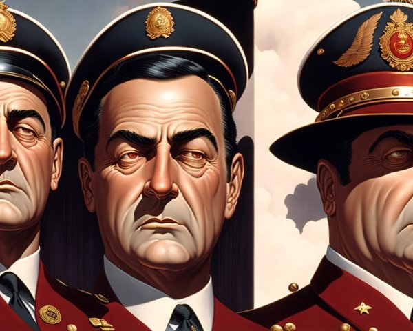 Three Stern Men in Military Uniforms with Insignia