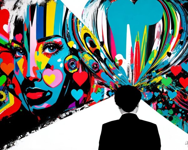 Vibrant Mural of Woman's Face with Abstract Patterns
