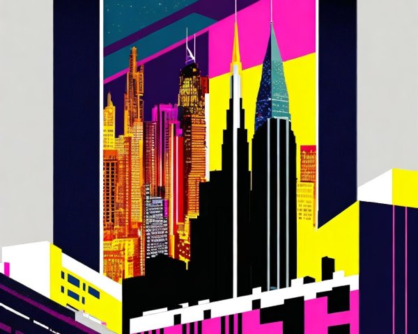 Vibrant Cityscape with Skyscrapers and Night Sky